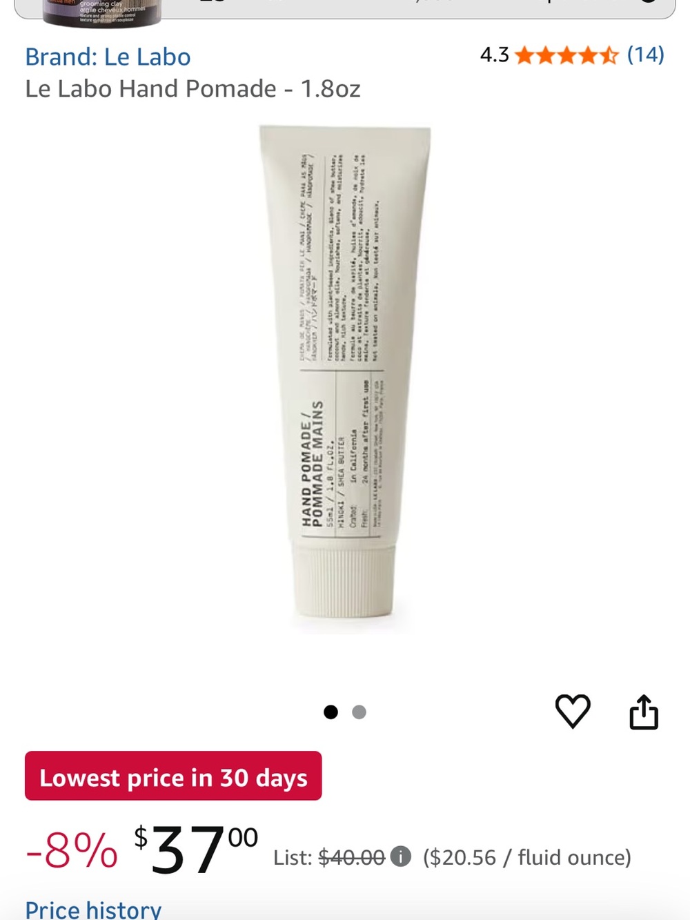 Le Labo Cream Hand Pomade Tube with Black Text